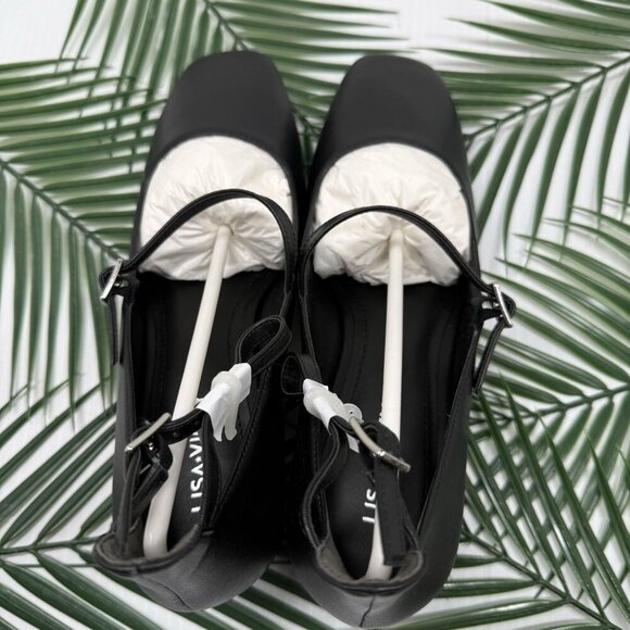 Lisa Vicky Black Ankle Strap Pumps Sz 8.5 Sculptural Maryjane Balletcore Shoe - Picture 6 of 9